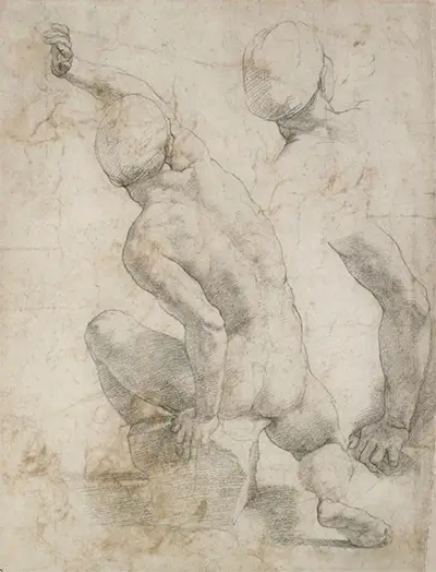 Sheet With Inventive Ideas and Studies of a Seated Male Nude Raphael